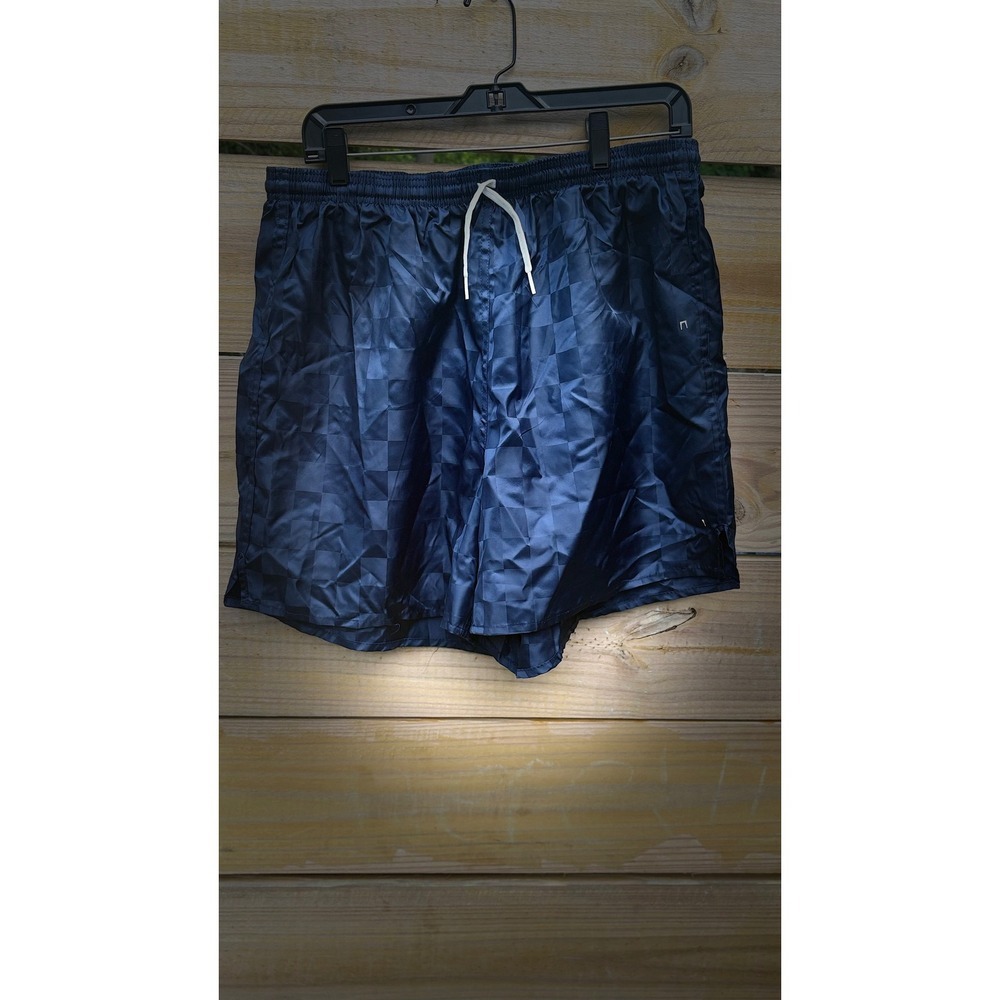 Vintage DA Mens 2XL Navy Blue Checkered Nylon Athletic Shorts Drawstring Retro